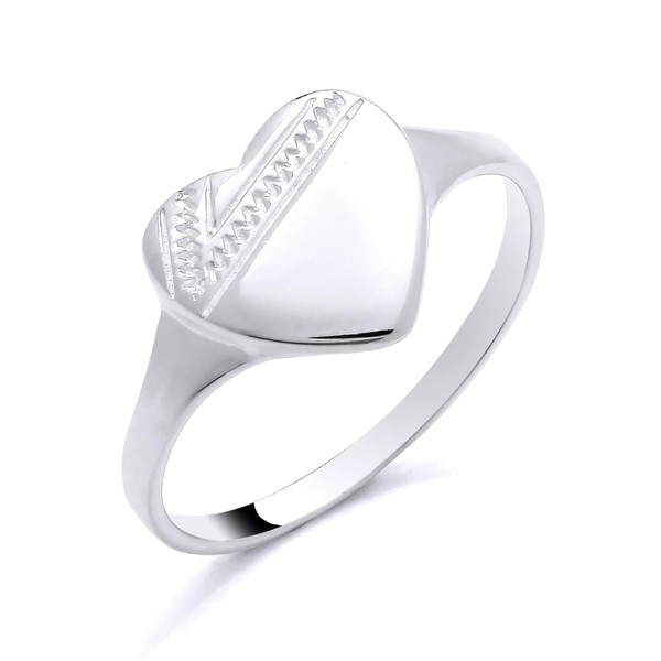 925 Sterling Silver Engraved HEART Signet Ring size K L
