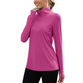 LUYAA Womens 1/4 Zip SPF Long Sleeve Workout Tops UV Protection UPF 50+ Athletic Running Shirts Rose Red