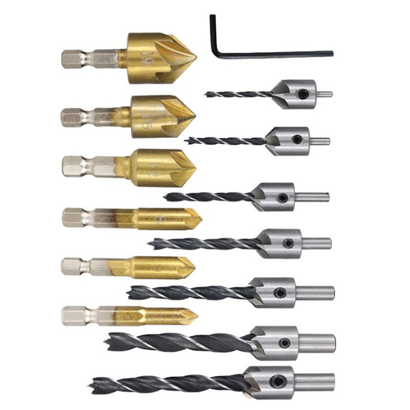 23PCS Hole Drilling Bit Set Stainless Steel Brass 1/4in Hex