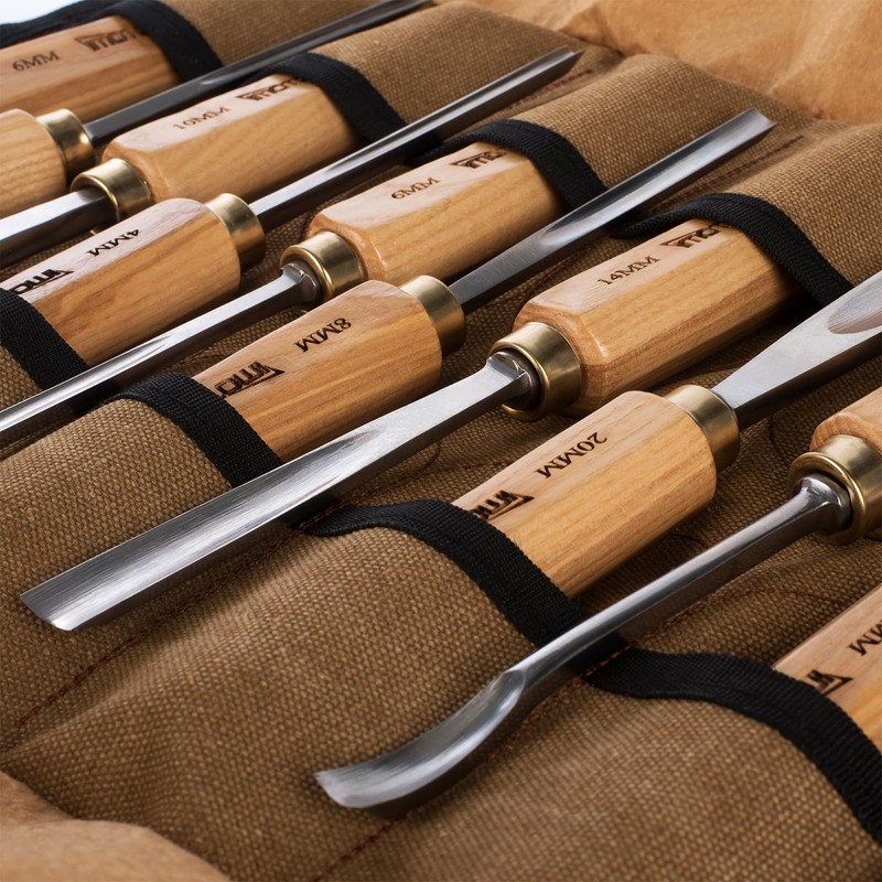 IMOTECHOM 12-Pieces Woodworking Wood Carving Tools Chisel Set with Canvas
