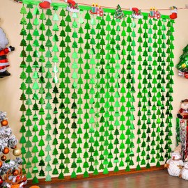 EggSun 3 Pack Christmas Foil Fringe Curtains Party Decorations Holiday Foil Fringe Door Curtains 3.3X6.6ft Green Tree Tinsel Steamer Photo Booth Prop Backdrop for New Year Ugly Sweater Party Supplies