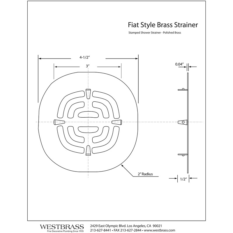 Westbrass A316-26 4-1/2" OD Brass Snap-in Shower Strainer Grid Drain