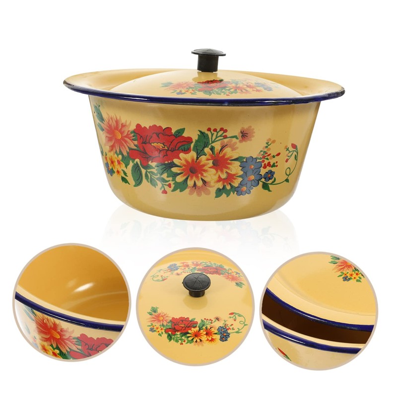 Zerodeko Retro Enamel Bowl Vintage Kitchen Basin Household Enamelware with