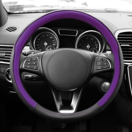 FH Group Geometric Chic Microfiber Leather Steering Wheel Cover – Universal Fit for Cars & SUVs Purple