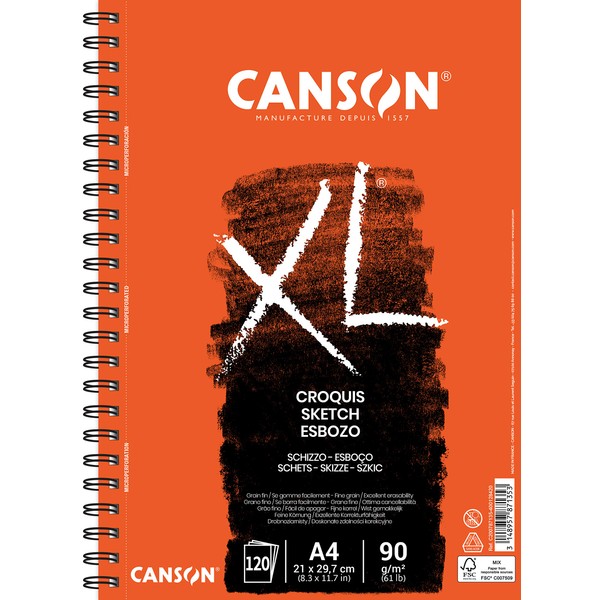 CANSON XL Croquis - Album spiralé grand côté 120 feuilles A4 90g/m² - Ivoire