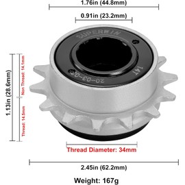 Hycline Single Speed Bicycle Freewheel 14T, Bike Freewheel-BLACK-SILVER
