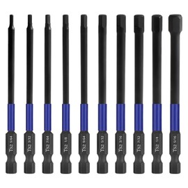 HPHOPE Impact Hex Head Allen Wrench Drill Bit Set 10 Pcs - SAE, TS2 Steel Hex Bits Set, 1/4” Hex Shank with Magnetism, 100mm Long with Storage Box.