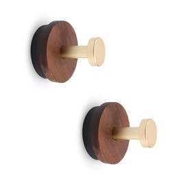 WJUAN Wooden Coat Hooks, Pack of 2 Magnetic Towel Hooks, Round Coat Hooks, Vintage, T-Hooks with Screws and Magnets, for Hanging Clothes, Hats