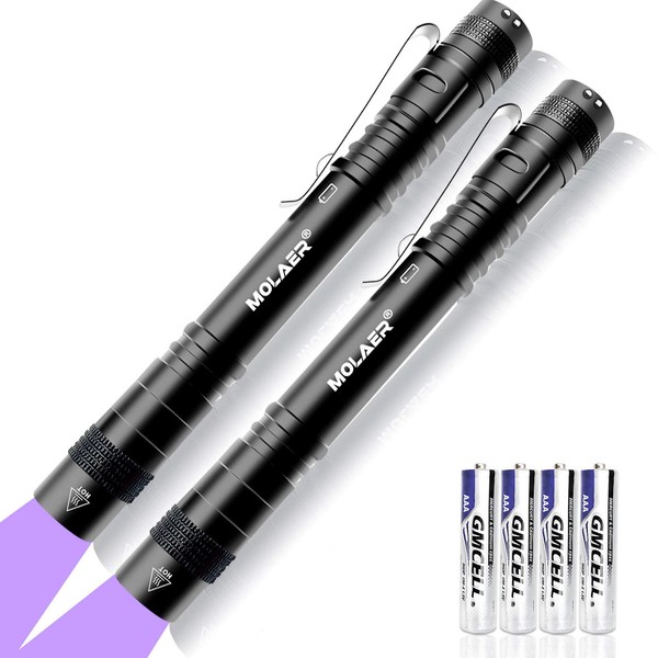 MOLAER UV Black Light Flashlight 2-Pack Mini 395nm Blacklight Pen
