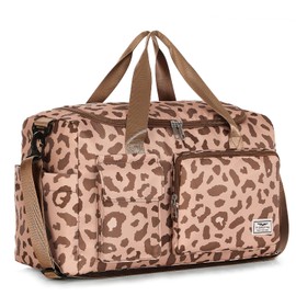 FIORETTO Women's Gym Duffle Bag with Shoes Compartment, 37L Capacity, Ideal for Travel, Gym, Sports, Duffel, Weekender, Leopard Brown, Gym Bag