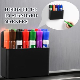 Lidwot Set of 2 Black Strong Magnetic Dry Erase Marker Holders - Pen Holders for Whiteboard, Fridge, Locker, Magnetic Organizer for Office, Kitchen, and School. No Drilling, Nails, or Glue Needed