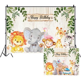 Renaiss 2.2 x 1.5 m Jungle Theme Birthday Background Safari Animals Happy Birthday Photography Background Child Birthday Party Banner Baby Shower Decoration Studio Props