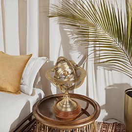 Antique Vintage Zodiac Armillary Decorative Globe with Wooden Base - 5 Inch Brass Sphere World Globe Zodiac Engraved Celestial, Antique Ship Decor