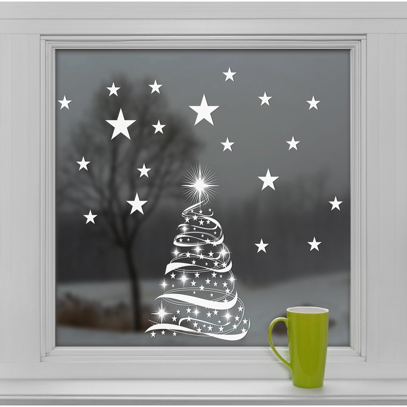 Star Tree with Stars Window Cling Stickers - Seasonal Christmas