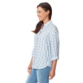 Gloria Vanderbilt Women's Amanda Oversized Button Down Shirt with Roll-tab Sleeves, Pale Sky Woodland Gingham, Medium