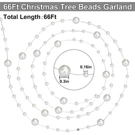 66 Feet Christmas Beads Garland Decoration Pearl Strands Chain for Christmas Tree Decoration Indoor Outdoor Home Mantle Fireplace Holiday Decor