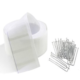 MJMP Pleat Tape for Curtain Heading Vintage Style Small Size with 10 Pcs Stainless Steel 4 Prong Curtain Pleat Hook Clip (6Yard 10 Pack, White)