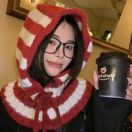 Imported Striped Balaclava Hat for Women - Autumn & Winter lf1412 Free Size/M (56-58cm) Khaki 4ea