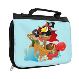 Kulturbeutel mit Namen Lea und Tier Piraten-Motiv | Kulturtasche mit Vornamen | Waschtasche für Kinder
