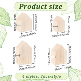 OLYCRAFT 12Pcs 4 Sizes Unfinished Wooden House Shaped Blocks Small Arrow Shape Wooden Tray Plates Tiny Blank Wooden Cutouts Farmhouse Wooden Craft for Home Kitchen Office Shelf Coffee Bar Decor