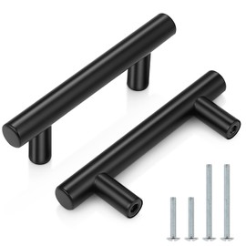 Probrico 10 Pack Black Stainless Steel Modern T Bar Cabinet Pulls, 2.5 Inch Hole Centers