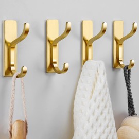 pickpiff Self Adhesive Wall Hooks for Hanging Coats, Towels, Purse - Ideal for Door, Bathroom, Kitchen, Shower – Gold, 6 Pack
