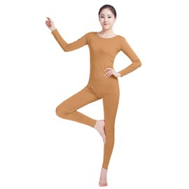 SHINNINGSTAR Unisex Well-fit Spandex Lycra Bodysuit Long Sleeve Scoop Neckline Footless Unitard (M, Brown)