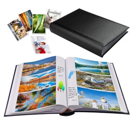 1DOT2 Photo Album 4x6 Photos Hold 402 Pockets with Memo Slip-in Pockets Photo Book, Leather Cover Picture Albums with Writing Space for Wedding Anniversary Family Baby Vacation Mother's Day Black