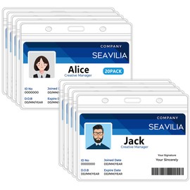 SEAVILIA 20 Pack Extra Thick Horizontal ID Card Name Tag Badge Holder Clear Waterproof ID Holder with Resealable Zip, 4.1" x 3.3" Inches for Nurses and Office, Fits ID Card, Credit Card, Student Card