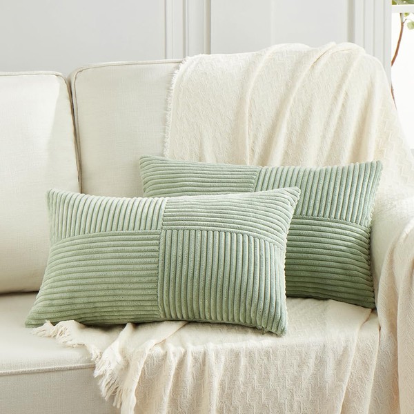 FDTERN Set of 2 Sage Green Corduroy Cushion Covers, 30