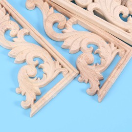 EXCEART Pack of 4 Wooden Carved Applique Frame European Style Wooden Corner Onlay Cabinet Door Furniture Decoration for Home Bedroom Living Room