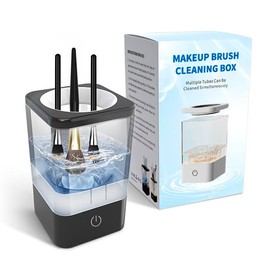 Electric Makeup Brush Cleaner, Cosmetic Brush Cleaner, Automatic Spinning Makeup Brush Cleaner Fit For All Size Makeup Brush - Color: black