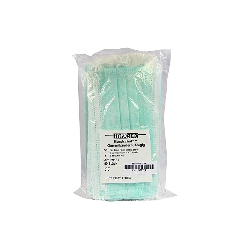 Face Masks with Elastic Band Green Pack of 50