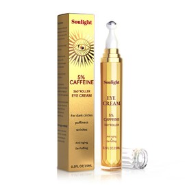 Soulight 5% Caffeine Eye Serum for Dark Circle and Anti Aging.Caffeine Eye Cream with 360°Massage Ball Reduce Wrinkles and Fine Lines. Eye Moisturizer with Hyaluronic Acid,Niacinamide