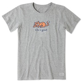 Life is Good Women's Standard Crusher Tee, Short Sleeve Cotton Graphic T-Shirts, Cat, Heather Gray