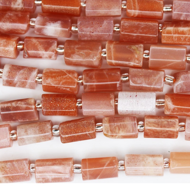 Peach Moonstone 7 * 10mm Tube Natural Gemstone Beads for