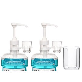 Dispenser Pumps for Listerine 1 or 1.5 Liter Mouthwash Bottles with Cup Holders, Resuable Cups and Clear Plastic Paper Cup Dispenser - Fits Total Care, Original, Zero Alcohol, Cool Mint, etc