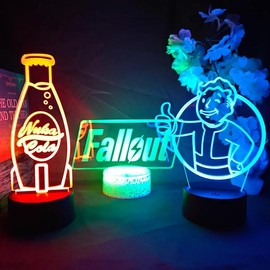 Fallout Triple Lamp Bundle - Nuka Cola, Vault-boy, Fallout LOGO LED Lamp Pack - Cute Funny Game 3D Acrylic Lamps - Bases: 3 Lava Lamp Bases, Colors and Remotes: 7 color no remote