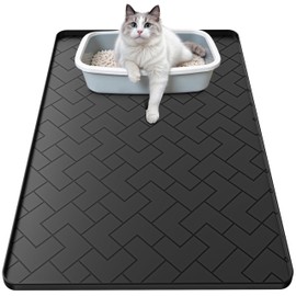 Silicone Cat Litter Mat for litter box Large 34" X 22"-Easy to Clean Cat Litter Trapping Mat, Waterproof, urine-proof and non-slip to keep the floor clean and tidy（Black）