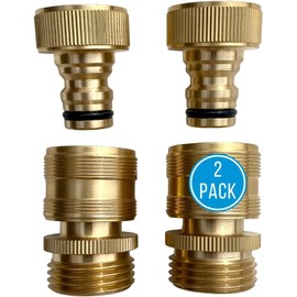 Quick Connector Garden Hose Fittings (2 Pack) - Leak Free - 3/4" Snap-On Water Hose Adapter for Quick Release - Solid Brass - Quick Connection Garden Hose Connectors