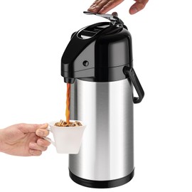 PARACITY Upgraded Airpot Coffee Water Bottle with Double Pump 84oz/2.5L Stainless Steel Drink Dispenser for Hot/Cold Drinks, Lazy Susan Base, Termos Para Coffee for Party Hot Cocoa