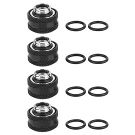 Richer-R Compression Fitting, PC Water Cooling Brass Compression Fitting, 4/6 Pieces/Pack, Suitable for 16 mm Outer Diameter Rigid Tube, 6 Colours (4 Pieces, Black)