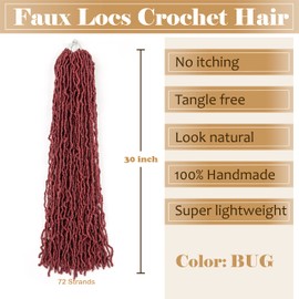 Faux Locs Crochet Hair Red Soft Locs 30 inch 6 Packs Burgundy Long Pre Looped Crochet Locs Goddess Locs Crochet Hair For Black Women Braiding Hair Extensions (30 Inch (Pack of 6), BUG)