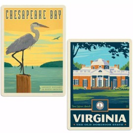 Anderson Design Group Chesapeake Bay Virginia Sticker Set of 2 Vintage-Style Suitcase Decals