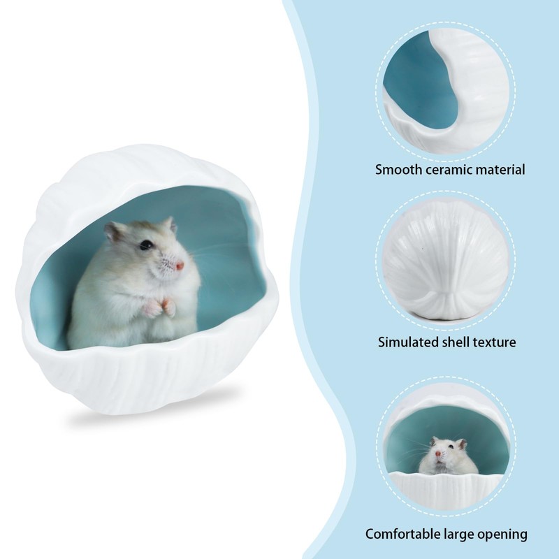 LuckyOpt Ceramic Hamster Hideout, Cute Shell-Shaped Small Animal Habitat, Large