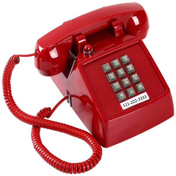 Traditional Red Landline Phone, Retro Corded Telephone Visible Ringing Indicator,