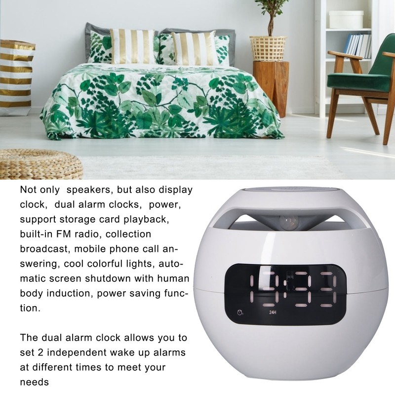 Multifunctional Bluetooth 5.0 Alarm Clock Speaker Rechargeable Ball Shape Portable