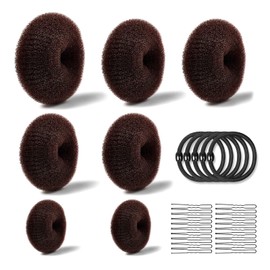 Doughnut Hair Bun Set, 7 Pieces Doughnut Hair Bun (4 Sizes), with 10 Elastic Hair Bands, 20 U-Shape Hair Clips, Hair Bun Aid Set, Hair Bun Shaper (Black)