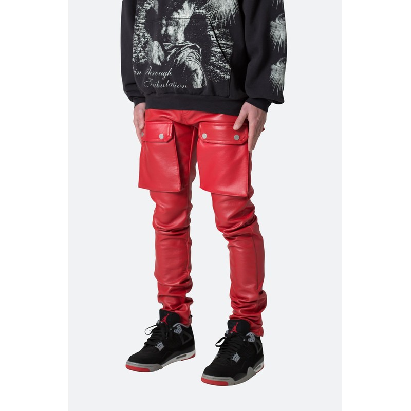 mnml Men's Leather Snap Cargo Pants Red