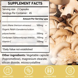 CANLIST Organic Mushroom Complex Capsules with Lion's Mane, Cordyceps, Reishi, Help for Cognitive Focus, Immune Support & Brain Health, Vegan, Non-GMO, 90 Capsules